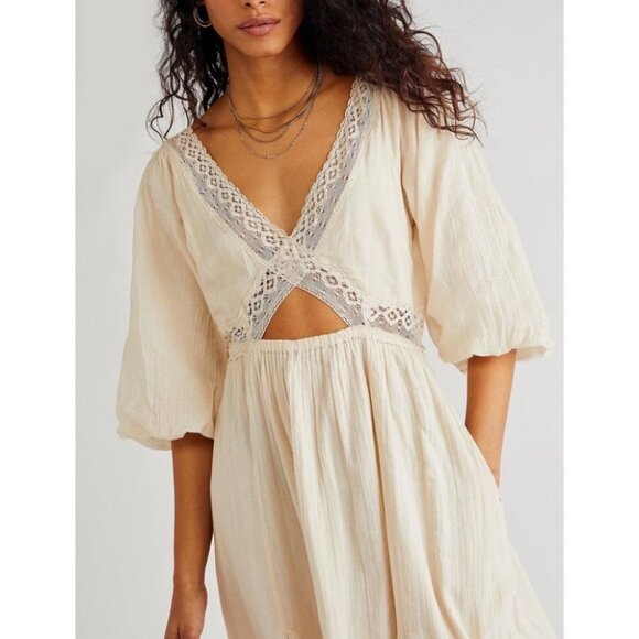 NWT Free People X's and O's Midi Maxi Dress Lace Tiered Ruffle Summer Cream XL - Picture 10 of 11